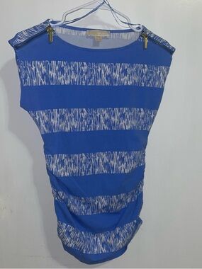 Michael Kors Blue Striped Ruched Shirt